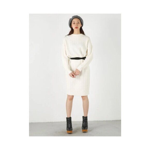 Moussy Mock Neck Knee Lenght Cableloose Knit Sweater Dress Black Fits Large Edgy - Picture 15 of 16